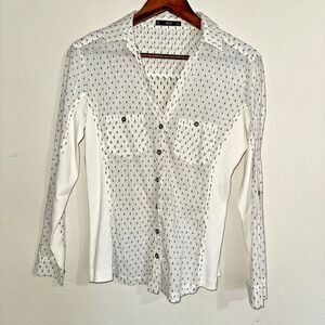 Mango MNG Womens‎ Long Sleeve Shirt 8 White Lightweight Button Down